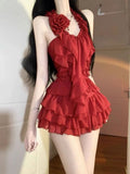 Sexy Ruffled Slim Fit Halter Women's Tops Mini Skirt 2 Piece Set Hot Girl Style Design Fashion Chic Party Evening Party New