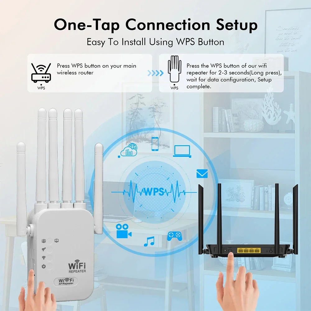 1200Mbps Wifi Repeater Dual Band 2.4G 5G Network Range Extender Signal Booster Amplifier 6Antenna Wireless WiFi Router