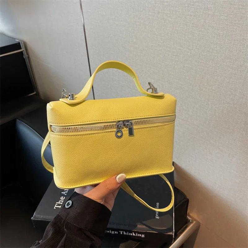 Minimalist Trend Solid Color Box Bag Litchi Pattern Portable Carrying Crossbody Bag Daily Commuting Versatile Square Bag