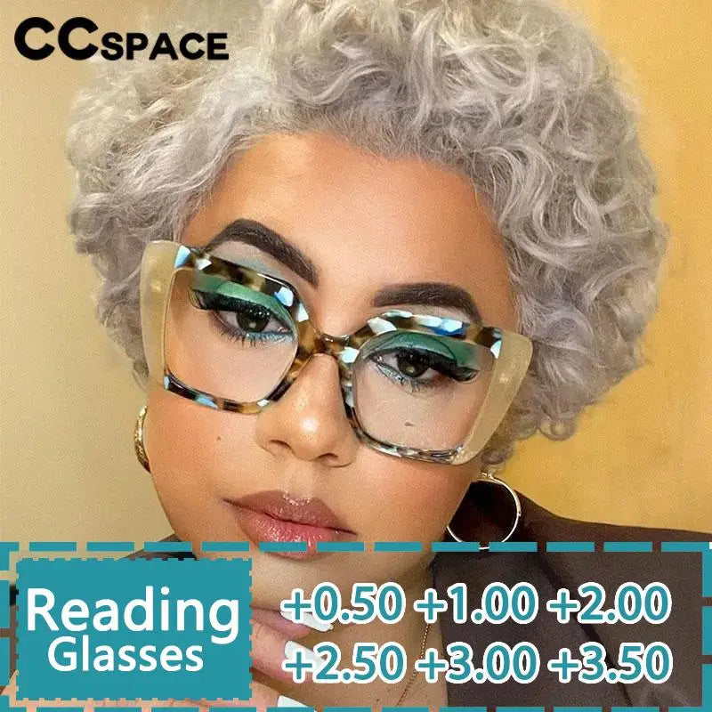 R56982 Colorful Large Size Reading Glasses Lady Trend Splicing Color Presbyopic Eyeglass Universal Prescription Spectacles Frame
