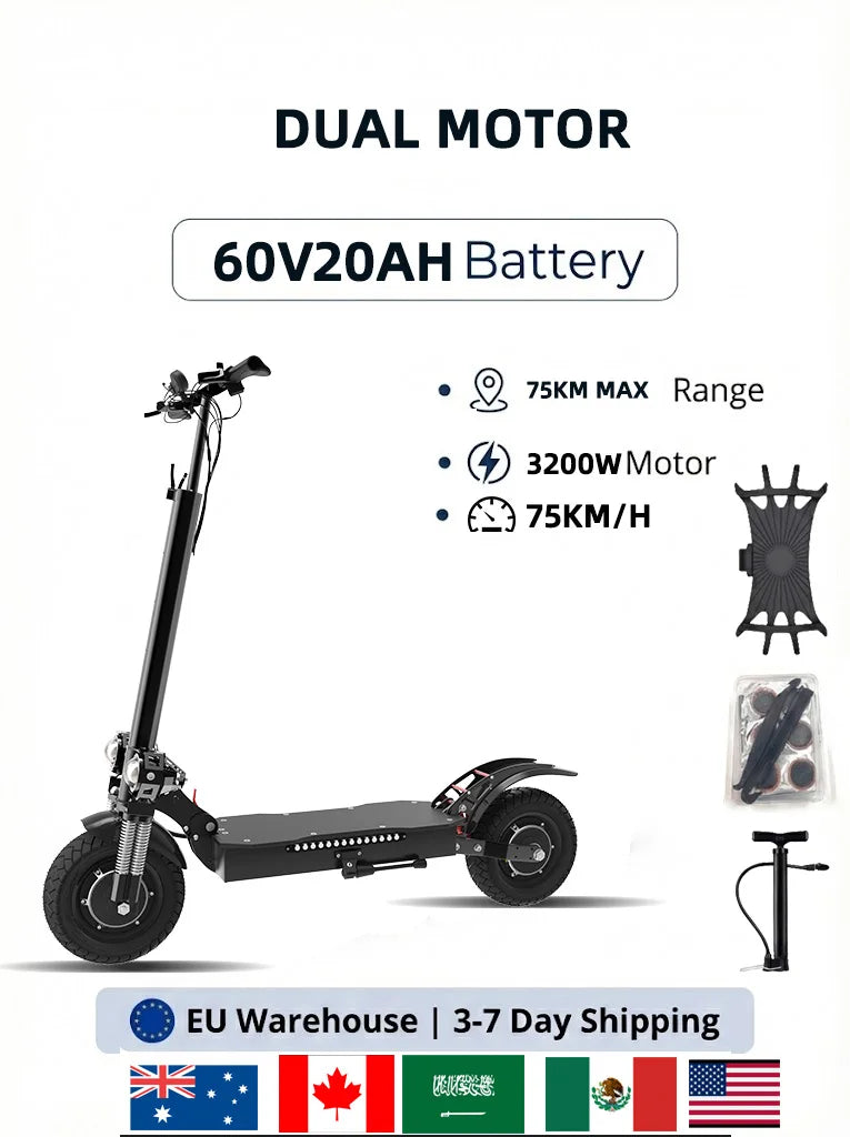 Electric Scooter Adult Dual/Single Motor Up to 5600W 48V-60V Long Range Battery All-Terrain/ OffroaTires 10INCH Tire