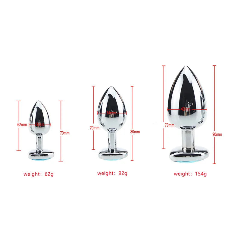 Luxury Heart Gem Metal Anal Plug Training Set Stainless Steel Butt Plug Kit for Beginners Men Women Couples Erotic Bedroom Game
