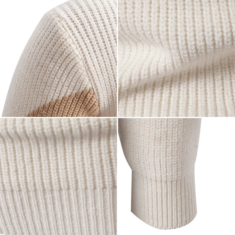 High Quality Men's New Autumn Winter Sweaters Casual Warm Mock Neck Pullovers Trend Color Blocking Design Men Sweaters Knit Tops