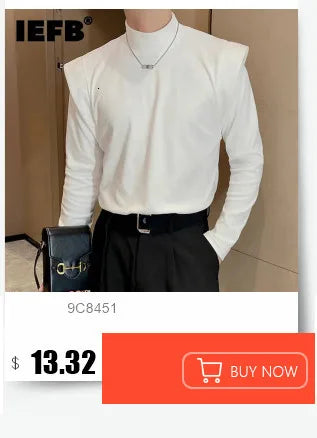 IEFB Niche Design Men's Tees Long Sleeved Round Collar Lace-up Solid Color Simple Tops Loose Pullover Male Tees Autumn 9X533