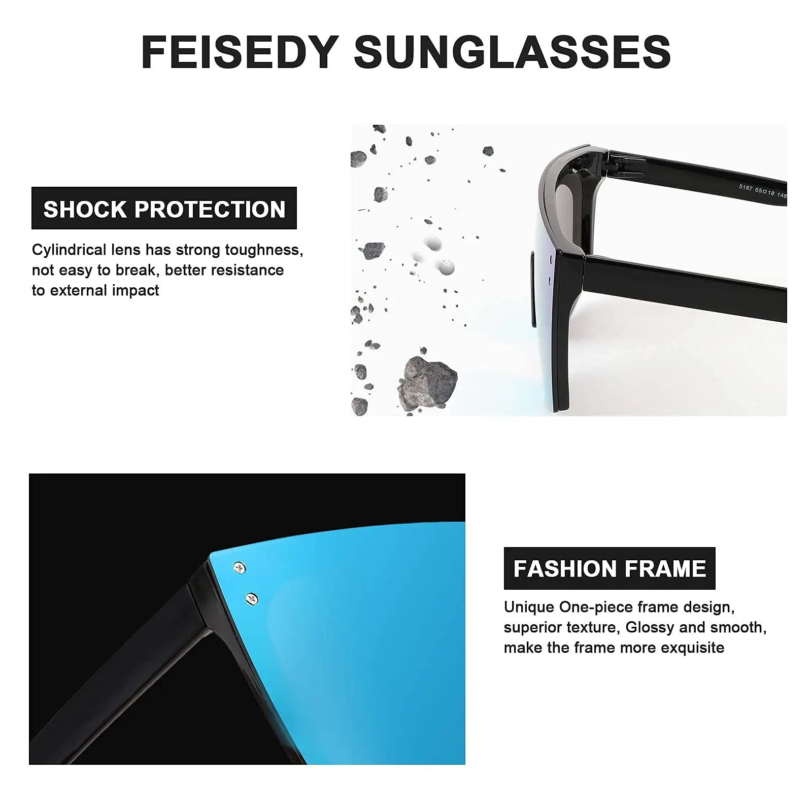 Men's sunglasses Mirrored Oversized Rimless Sun Glasses for Men Women Flat Top Shield Wrap Square UV400