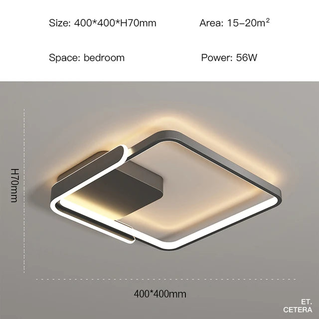 Modern Led Ceiling Light The Bedroom Black White Square Ring Lamp Living Room Study Nursery Indoor Lighting Fixture