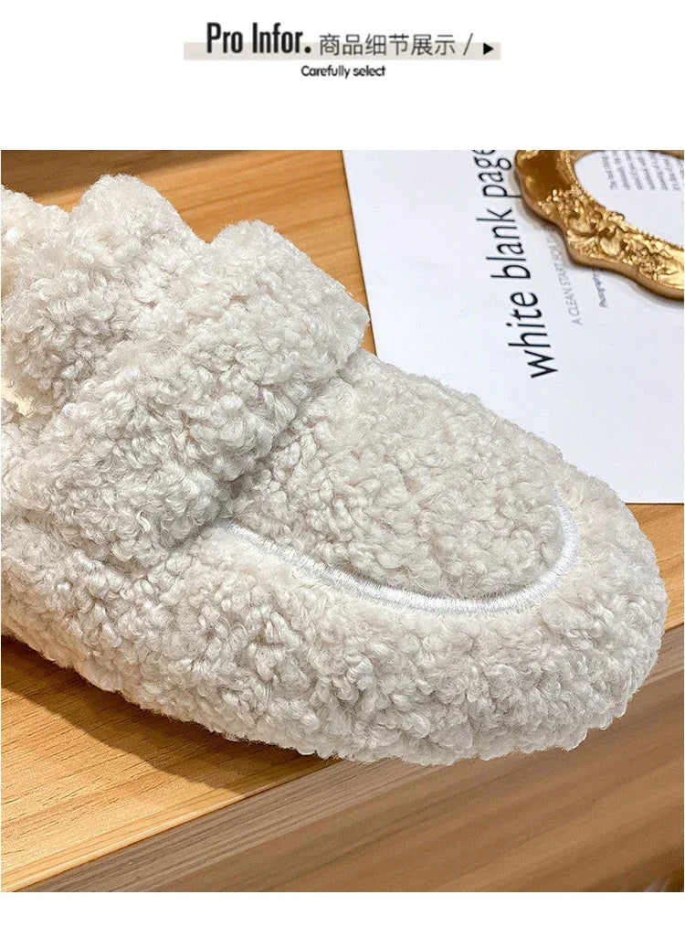Lambwool Moccasins Femme Curly Sheep Fur Flats Woman Warm Plush Loafers Winter Cotton Shoes Women Furry Snow Boot