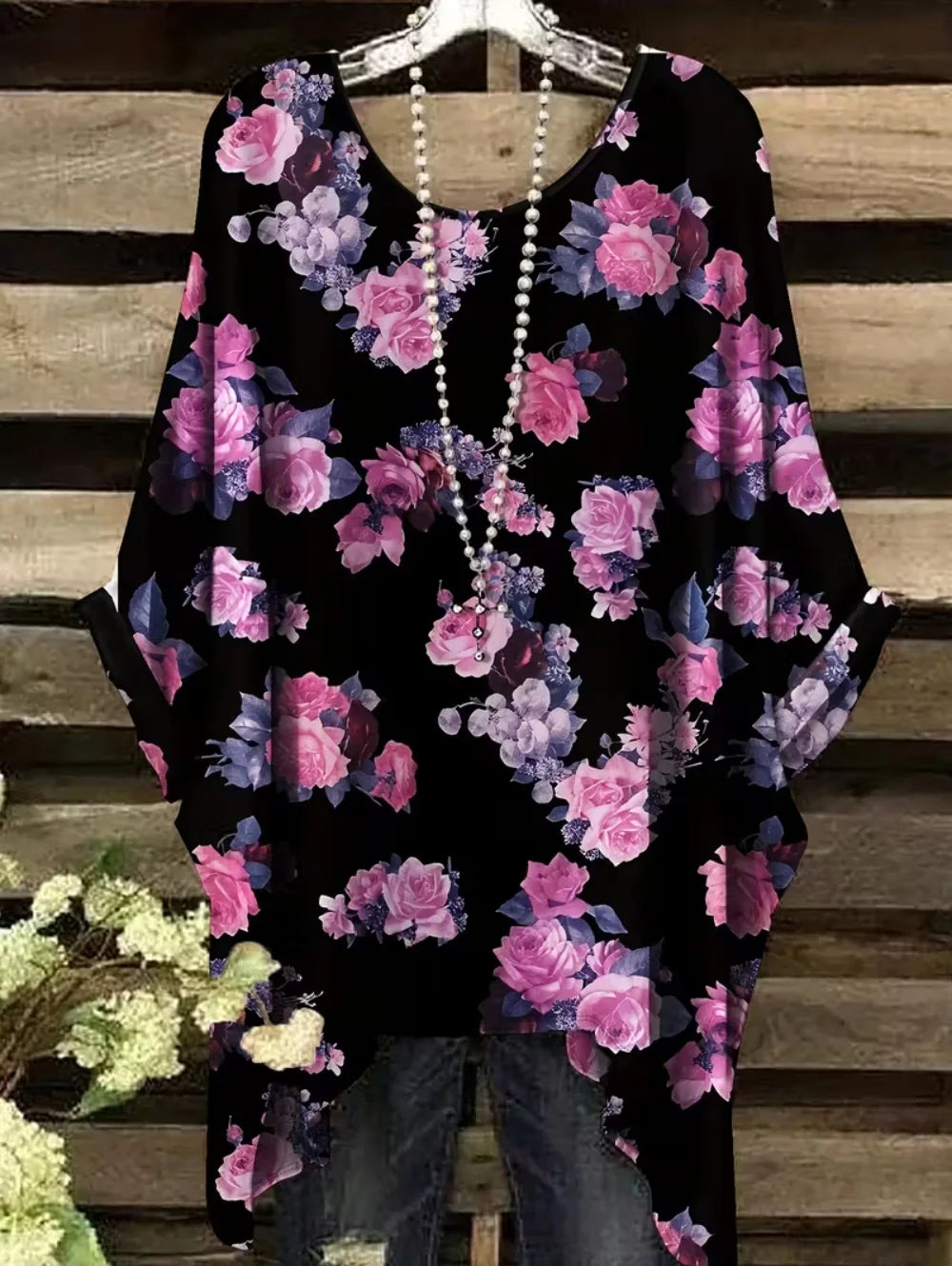 Bohemian Chic Women's T-Shirt Vintage Floral Graphic O-Neck Pullover Short Sleeve Tees Oversized Irregular Hemline Y2k Clothes