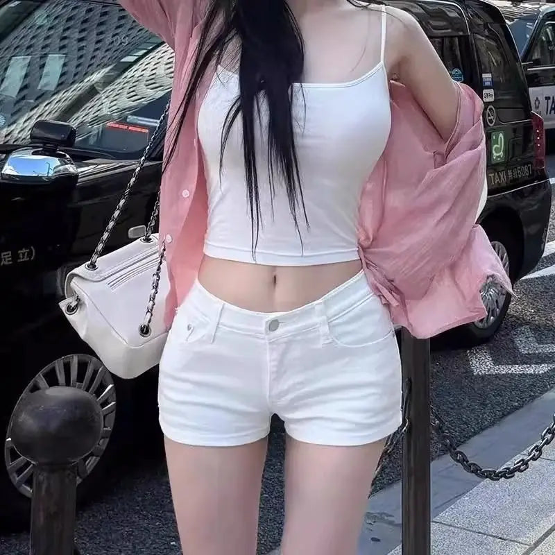 White Hot Girl Denim Super Shorts Women's New High-waist Elastic Tight Slimming Versatile A-line Hip-hugging Hot Pants Trendy