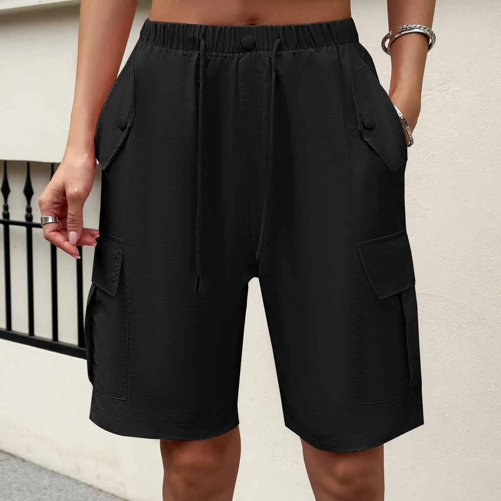 Women High Waist Cargo Pocket Shorts Cool Girl Style Streetwear Summer Wide Leg Pants Fashion Commute Female Loose Shorts