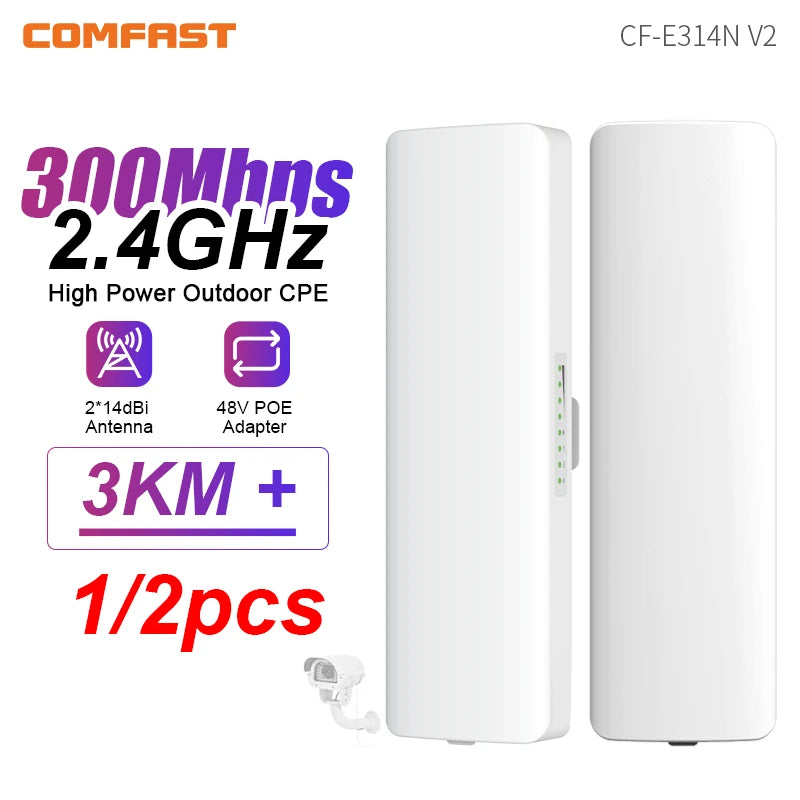 COMFAST 300Mbps Outdoor Wifi Repeater Wireless Bridge 2.4G Wifi CPE Bridge Long Range Extender Access Point Wifi 3-5KM Coverage