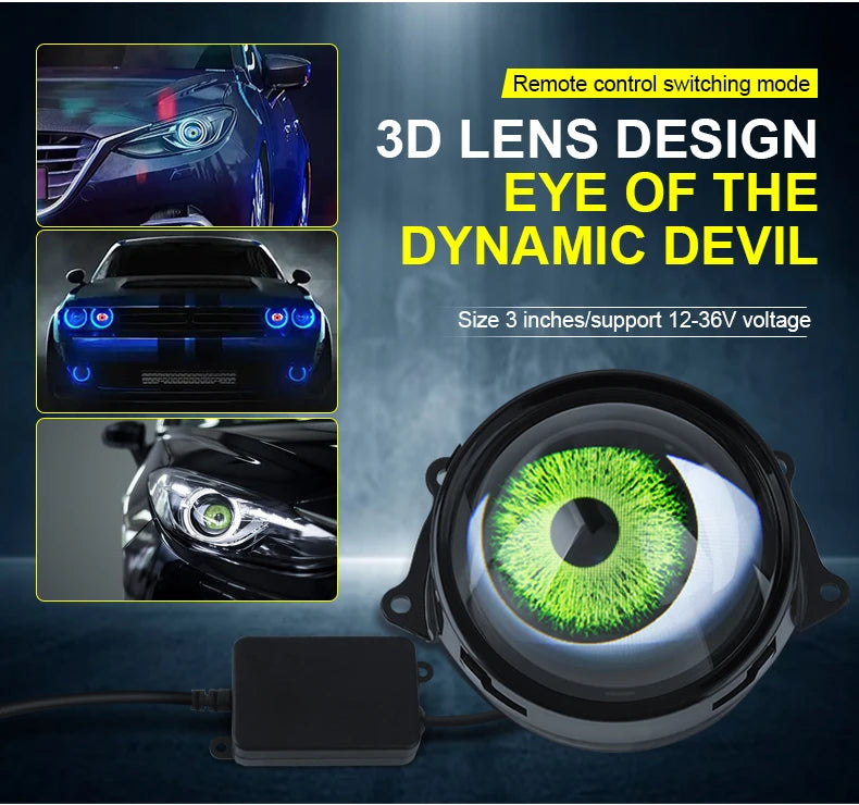 3-inch Devil's Eye Car Accessories Headlights Led Lenses Retrofit Kits Assembly LED Auto Dynamic Lights 12V With Remote Control