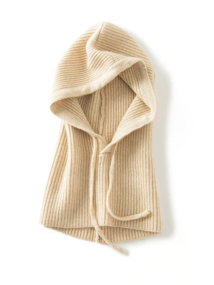 Wool Cashmere Knitted Hood Hat Scarf Elegant Hats Beanies Women Men Winter Neck Warm Balaclava Headgear Caps Unisex 4 New Colors