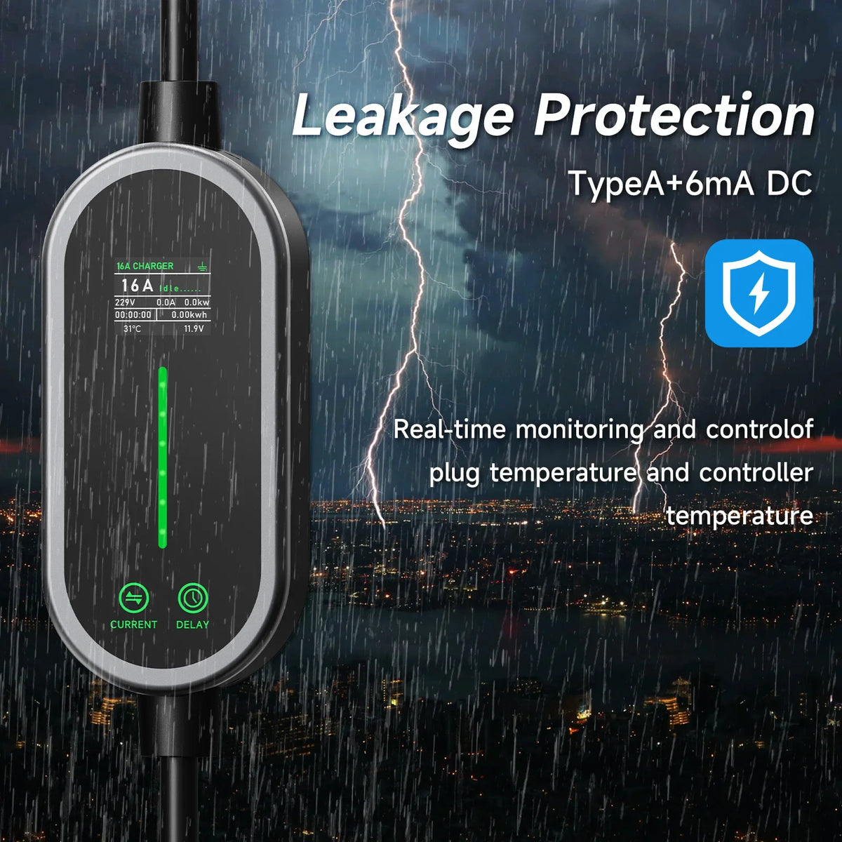 3.5KW 16A Portable EV Charger Type2/Type1 Electric Car Charger EVSE Fast Charging Cable Wallbox WiFi APP Bluetooth Control