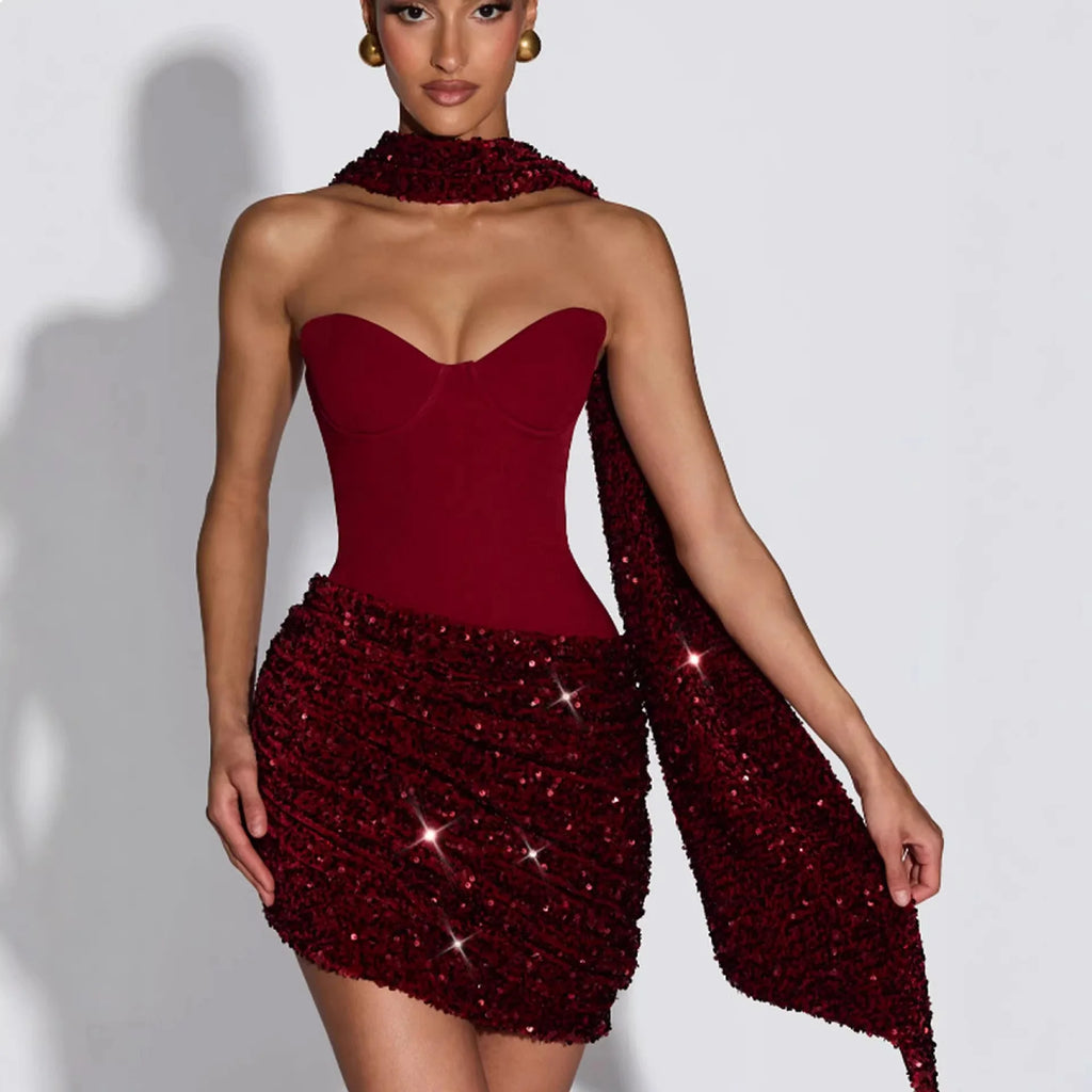 Halter Sparkly Sequin Bodycon Dress Fitted Midi Evening Gown Party Clubwear Jumpsuit Playsuit