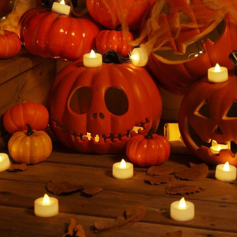 1/48pcs Flameless LED Candle Warm White Light Battery-Power Tealight Haunted House Atmosphere Candle Wedding DIY Decor Supplies