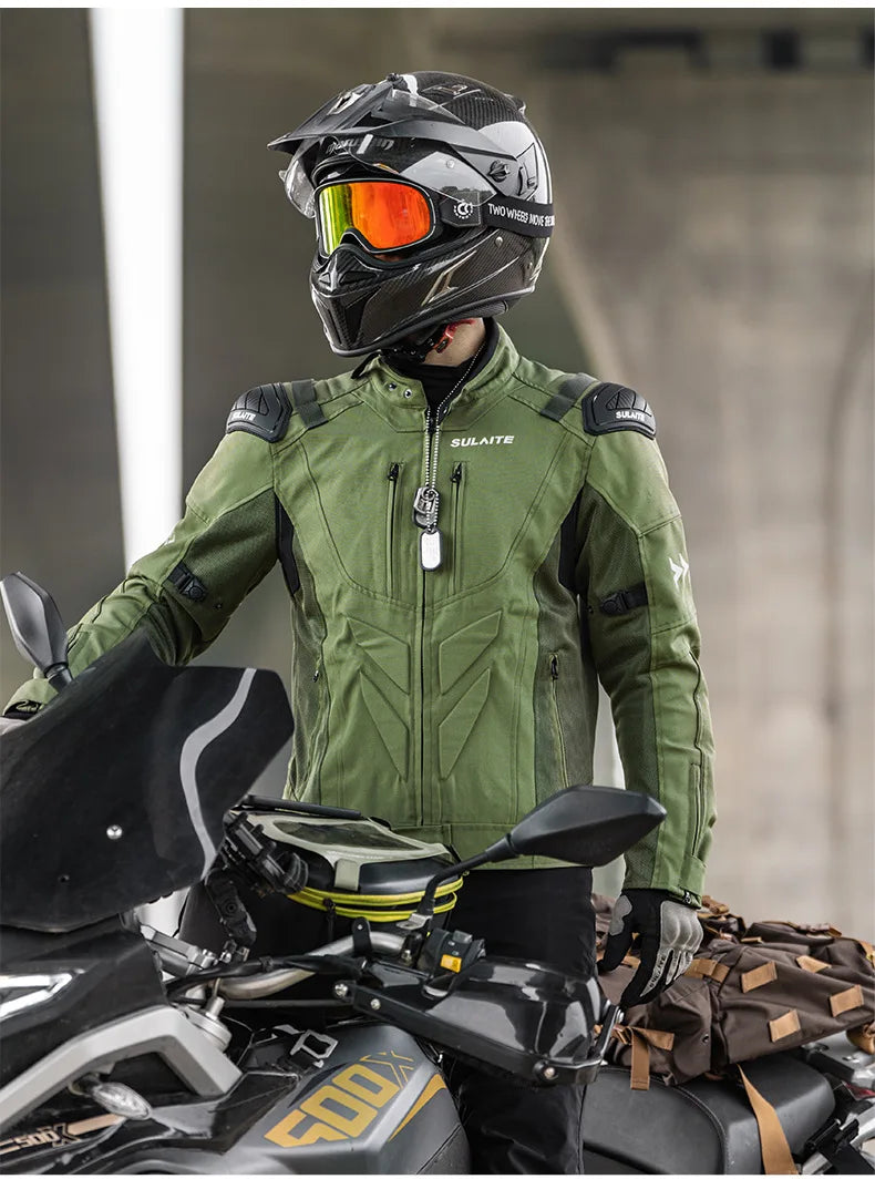 SULAITE Summer Motorcycle Jacket Suit Breathable Riding Gear Protective Racing Coat Motorbike Equipment for Men