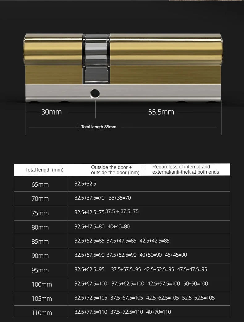 High Quality European Standard Cylinder Super C-level Anti-theft Door All Copper Lock Core, Household All Metal 8pcs Master Keys