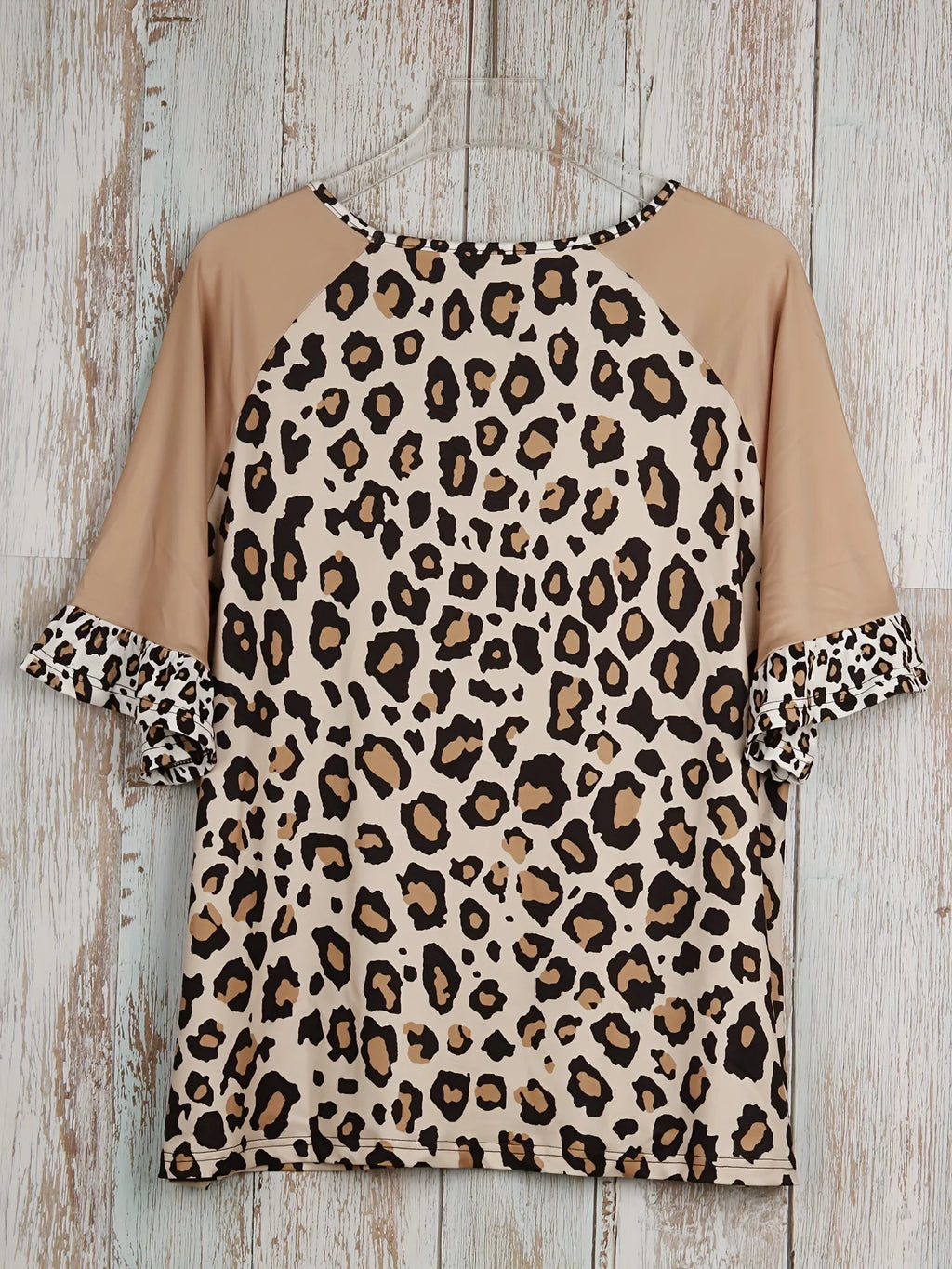 Plus Size Leopard Print T-Shirt Casual V Neck Short Sleeve T-Shirt Women's Plus Size Clothing