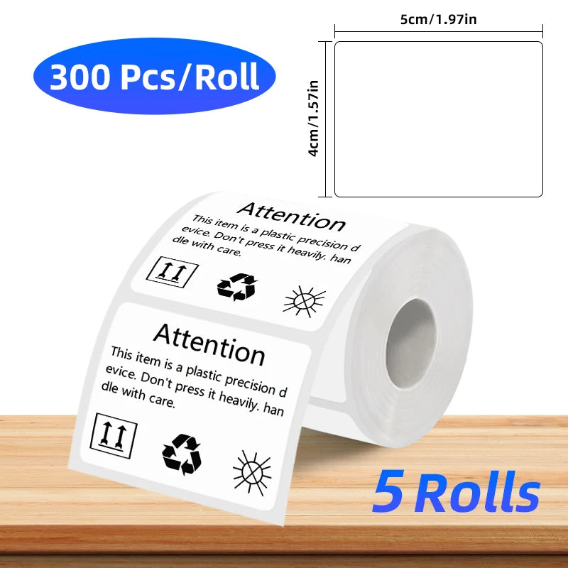 5 Rolls of Thermal Label Paper, Coreless White Self-Adhesive Waterproof Stickers, Suitable for Portable Handheld Printers - for Barcodes, Addresses, Shipping, Corporate Offices, Commercial and Home Labels 30*20mm 30*30 40*20