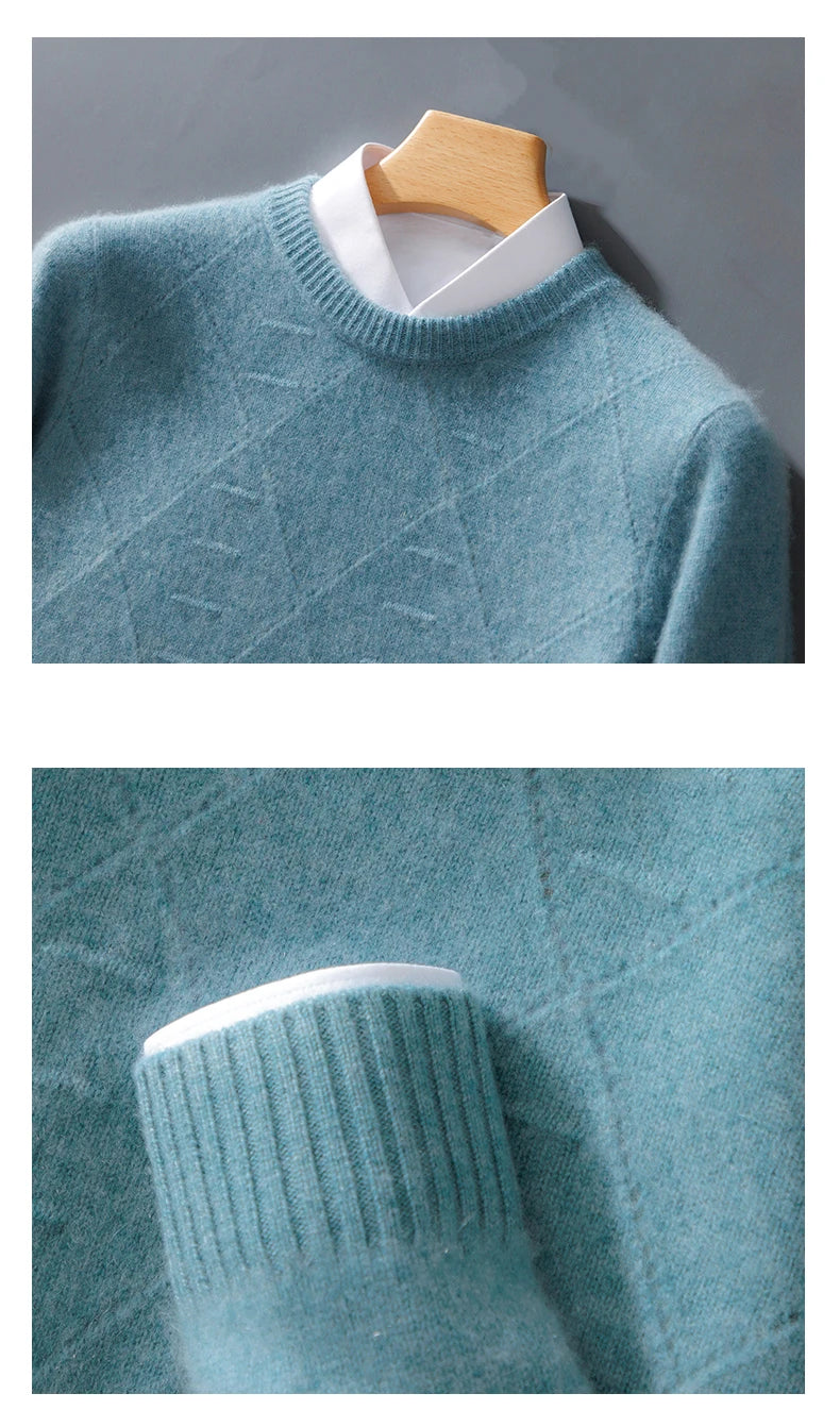 ATTYYWS  100% Merino wool men's pullover O-neck sweater casual knitted solid color autumn and winter men's new wool sweater