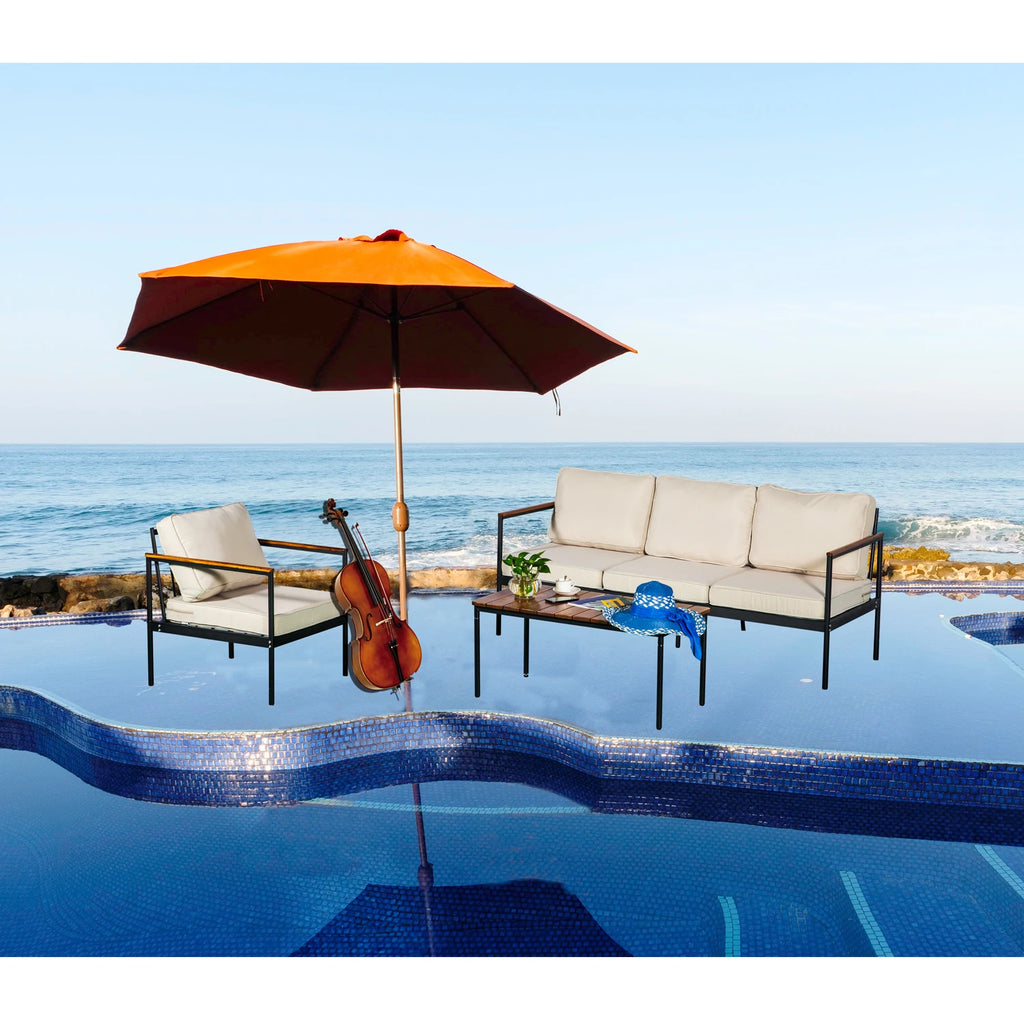 Black Three-seater Villa Courtyard Leisure Sun Terrace Outdoor Sofa Combination Outdoor Furniture Sofa