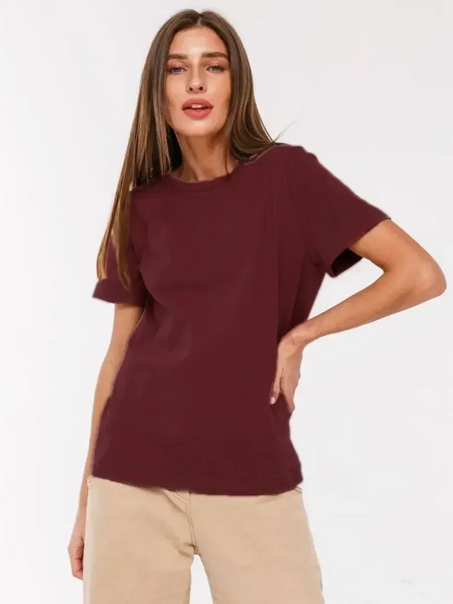 Summer 100% Cotton Women's T-shirt Bottoming Basic Fashionable Lady Short Sleeve Loose Tops Shirts Solid 200g/㎡ Tops