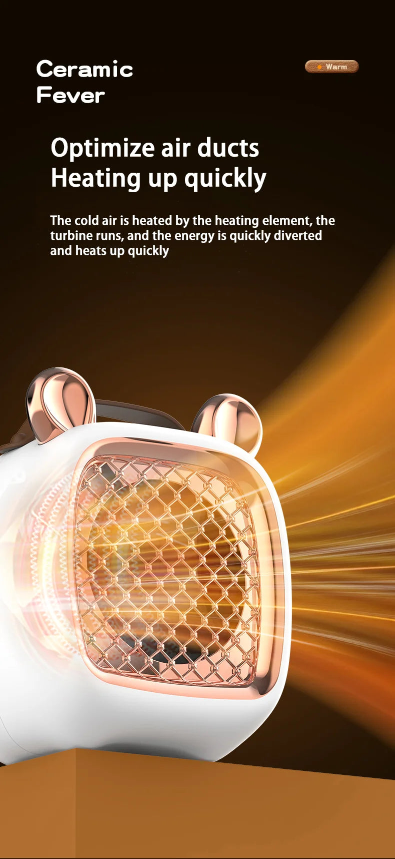 Electric Heater Mini Portable Intelligent Air Heater Reduced Wind Noise Home Heating Warmer Fan Intelligent Constant Temperature