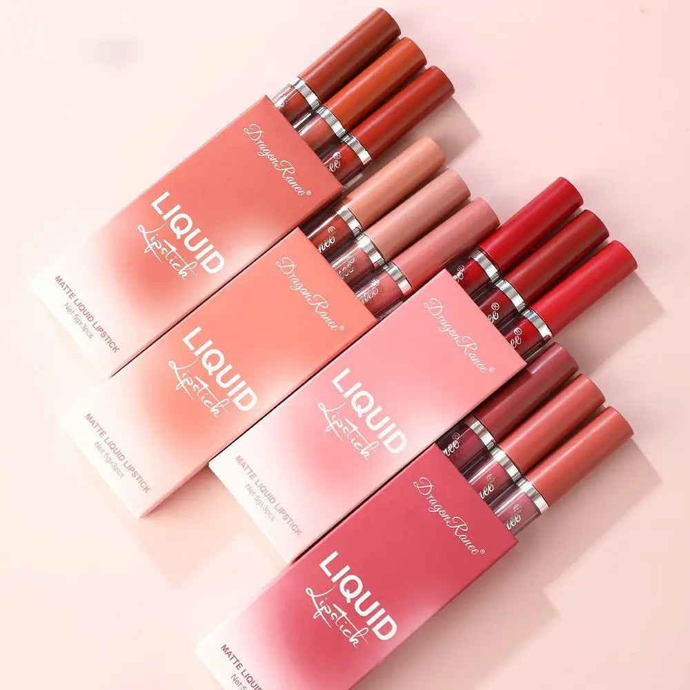 3pcs High Quality Waterproof Daily Style Lip Gloss Velvet Lip Glaze Matte Gloss Lipsticks Womens Lipstick