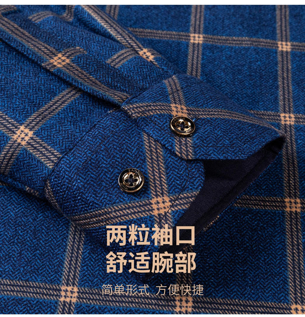 Thickened Flannel Men's Shirt Fashion Warm Plaid Winter Casual Square Collar plus Size Clothing Fleece Lined Double Sided Velvet