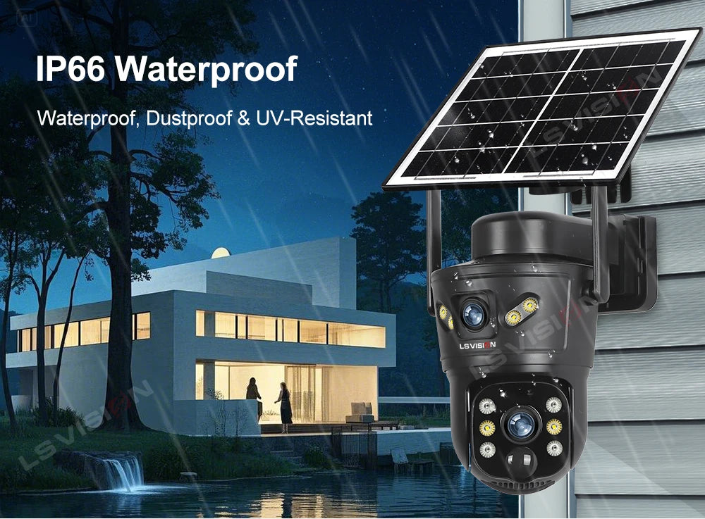 LS VISION 4G /WIFI Outdoor Solar Camera 8MP Dual Lens PIR Sim Card Built in Night Vision Waterproof Security Camera Battery CCTV