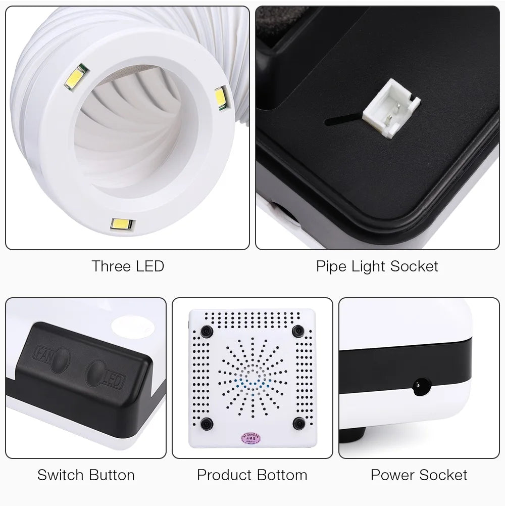 Nail Dust Collector Manicure Machine Tool Vacuum Cleaner Strong Power Fan with Filter LED Suction Beauty Salon Nail Art
