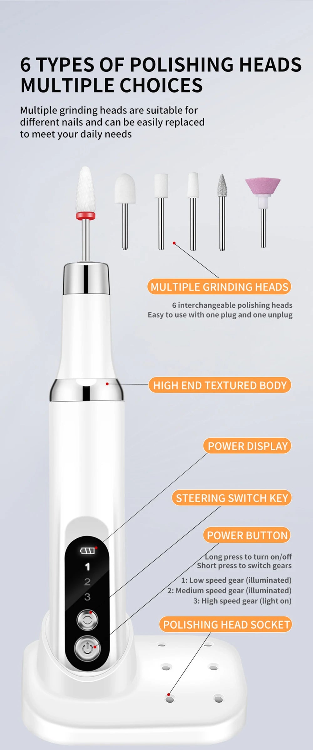 Professional Electric Nail Drill Machine 15000RPM Portable Manicure Pedicure Set for Acrylic Gel Nails New Nail File Tool