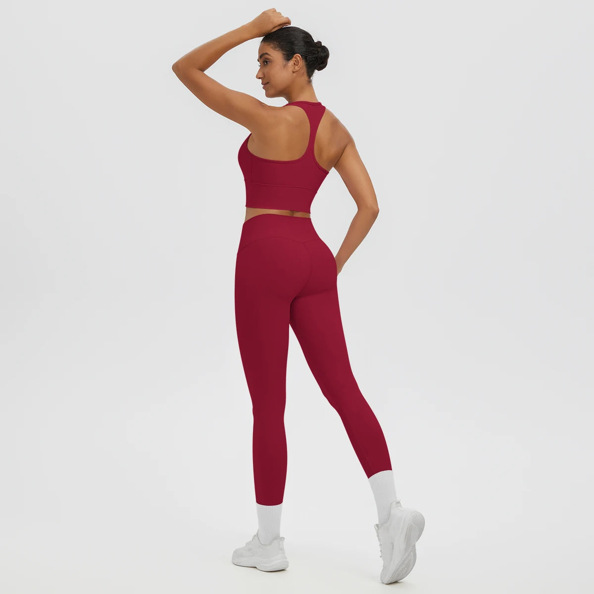 2PCS/set Gym Sports Yoga Suit for Women's Solid Color High Stretch Quick Drying Legging Yoga Pants Gather I-shaped Vest Yoga Set