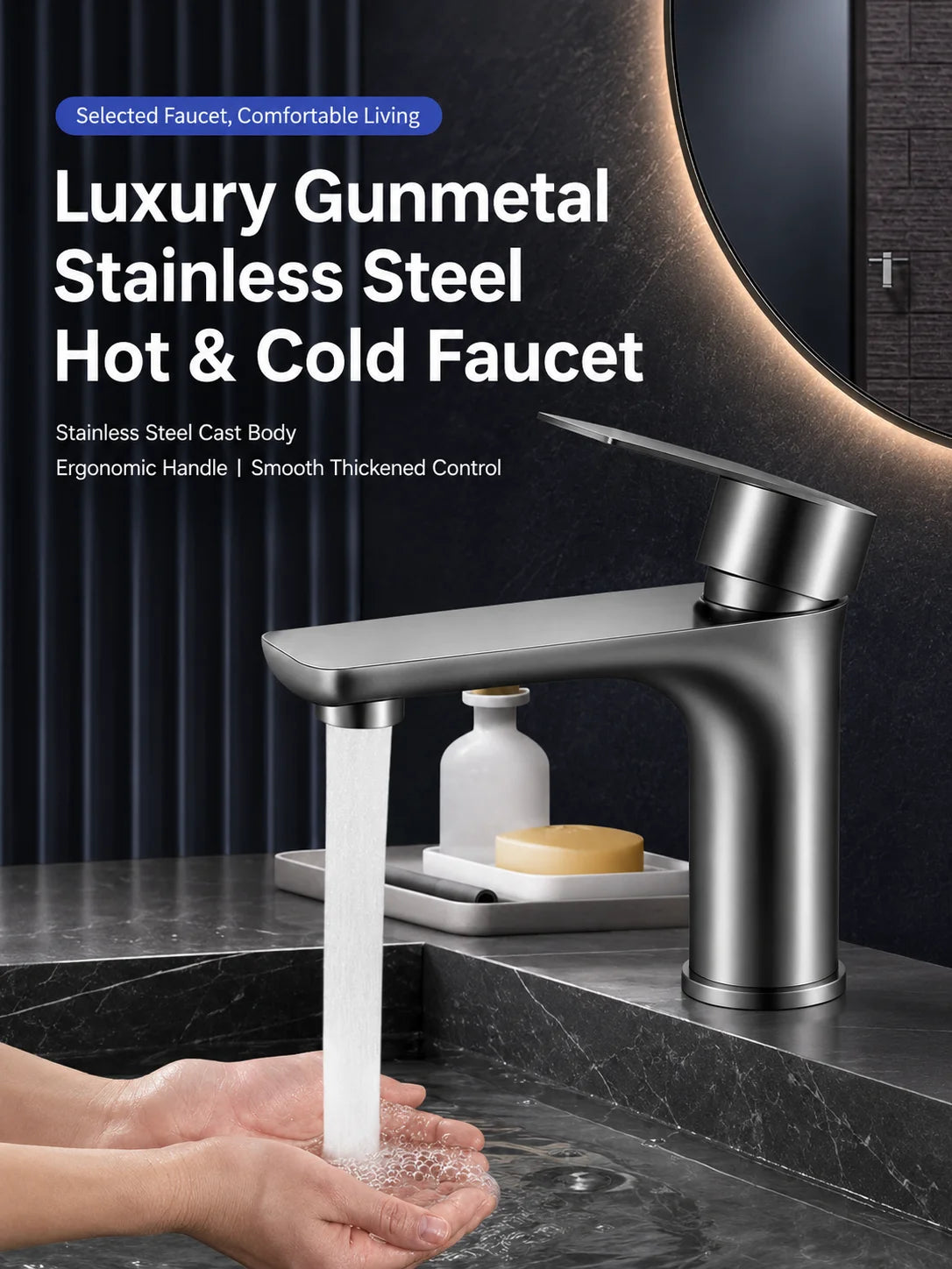 304 Stainless Steel Bathroom Sink Faucet Hot Cold Mixer Tap Single Handle Washbasin Water Faucet for Bathroom Vanity