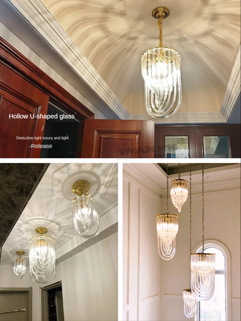 Modern Nordic U -shaped Glass Tube Living Room Chandelier Lighting Luxury Hotel Hall Bedroom Home Decor Suspension Pendant Lamps