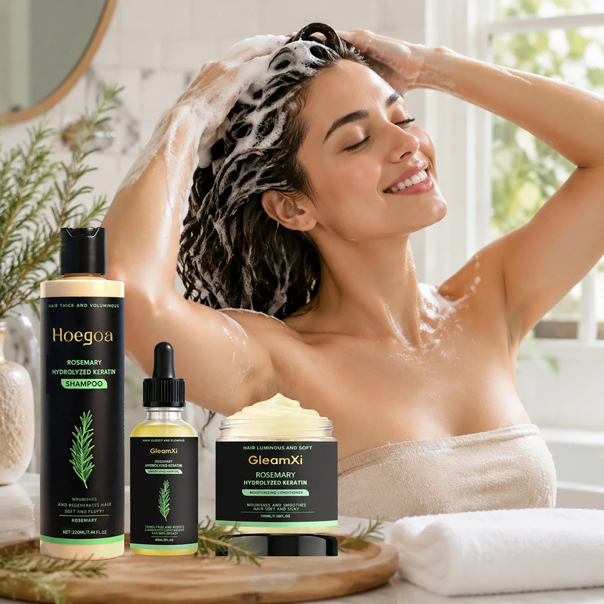 Rosemary Mint Hair Care Kit Hydrolyzed Keratin Dry Frizzy Damaged Repair for Oily Scalp Damaged Hair Nourishing Hair Treatment