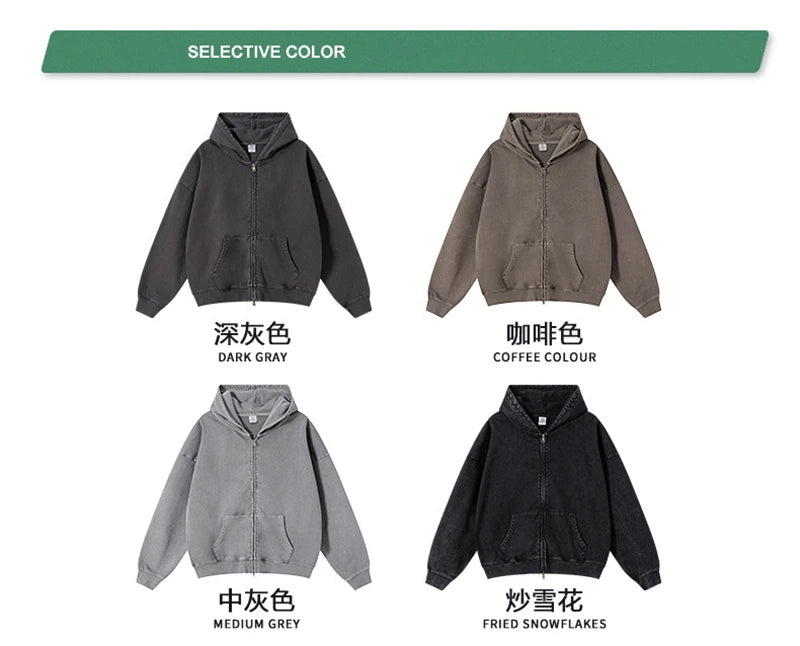 ZODF 2025 Autumn Men Heavy Weight 480gsm Hoodies Unisex Retro Washed Terry Cotton Distressed Hooded Coats HY1110