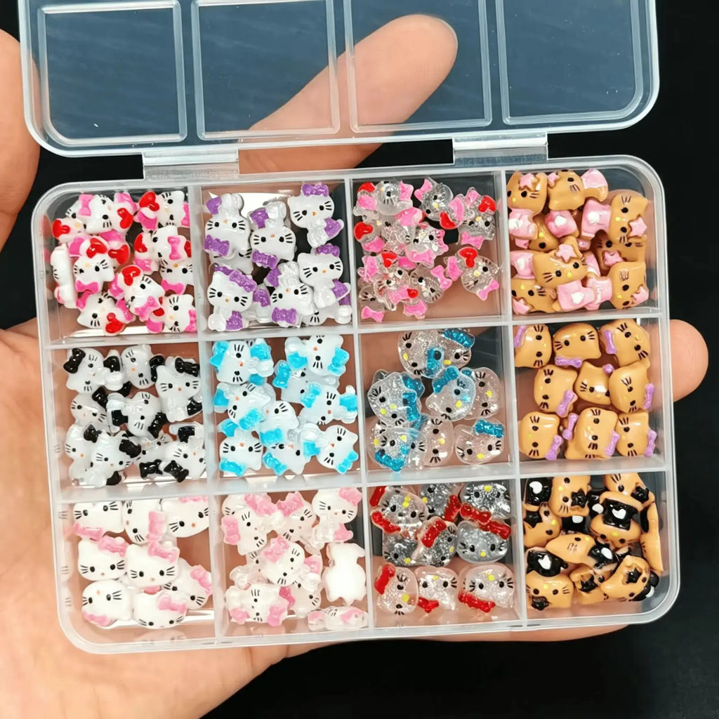 50Pcs Leopard Print Hello Kitty Nail Charms 3D Resin Cartoon Kitty Nail Parts DIY Manicure Decor Accessories