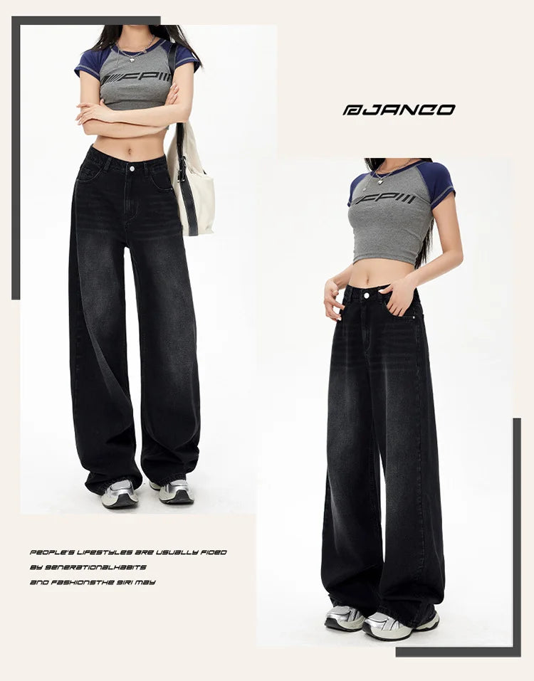 Lady RetroY2K Style High Waist Jeans Pants Women Fashion Straight Leg Denim Trousers Hot Girls Loose Fit Thin Casual Pants