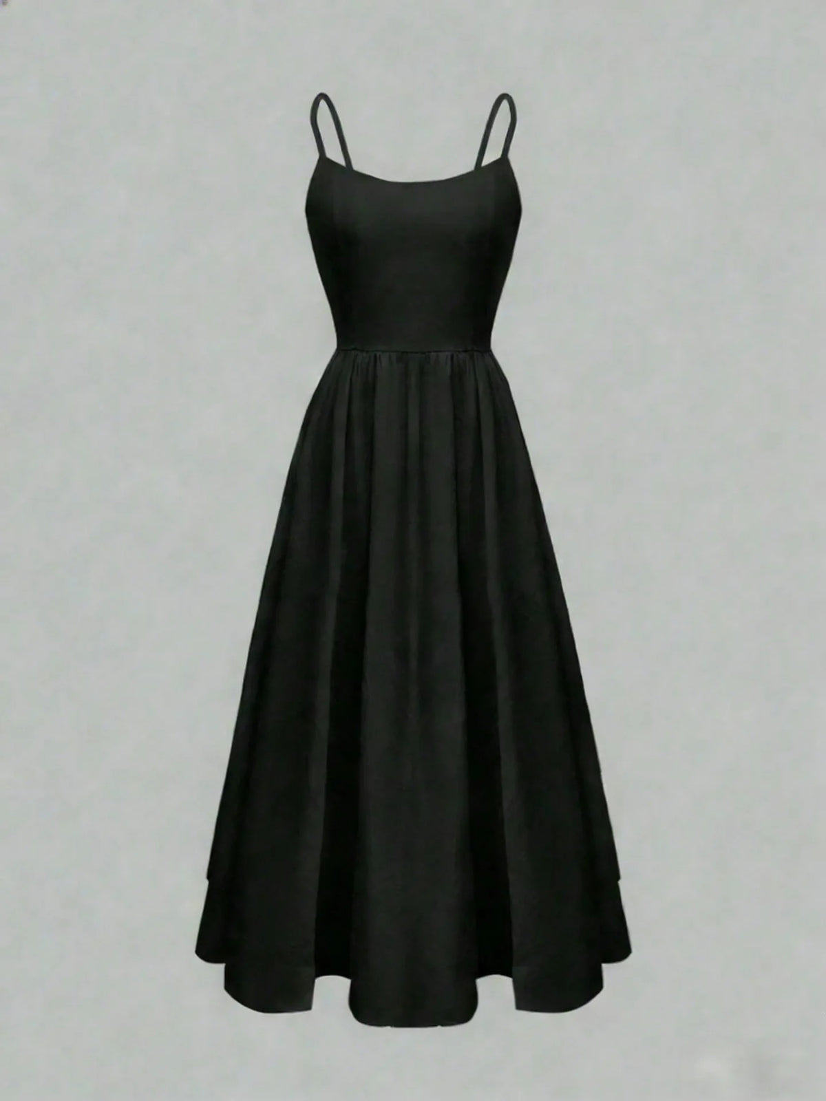 Elegant Solid Color Cami Dress Summer Fashion New Sweet Women Scoop Neck Spaghetti Strap High Waist Pleated A-Line Sundress