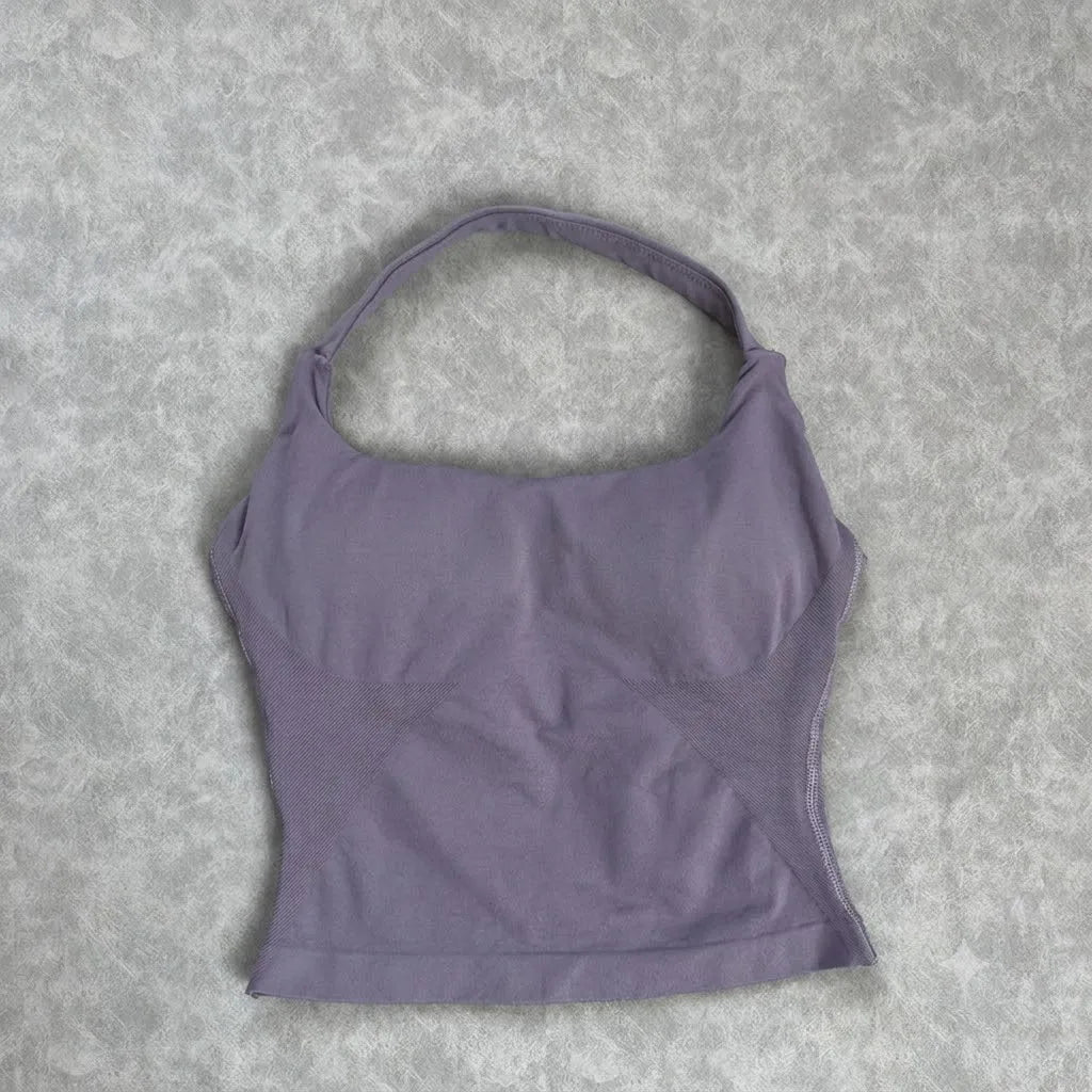 Seamless Halter Workout Tank Top for Women Backless Longline Yoga Top Gym Fitness Activewear Body Shaping Sportswear