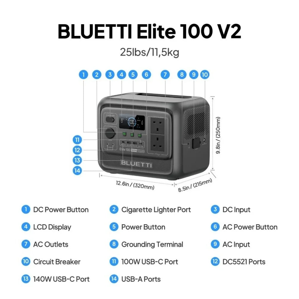 BLUETTI Elite 100 V2 Portable Power Station – 1800W / 1024Wh