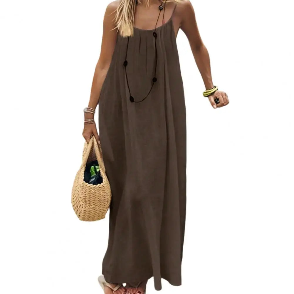 Women's Backless Cami Dress Summer Casual Sleeveless Boho Beach Maxi Dress Spaghetti Strap Vacation Long Sundress with Back Tie