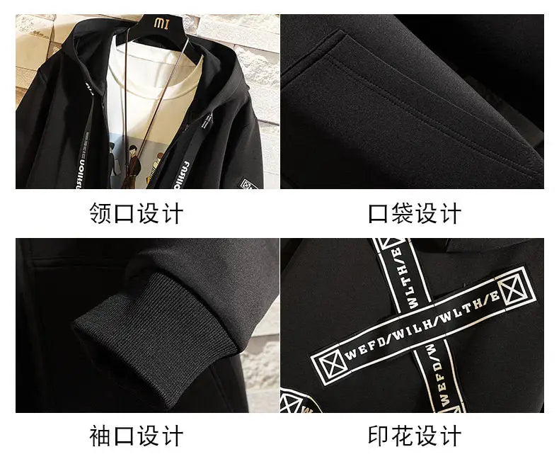 2025 Mens Hooded Trench Coat Mid Long Windproof Jacket Outerwear Autumn Winter New Fashion Windbreaker Coat Parka Male