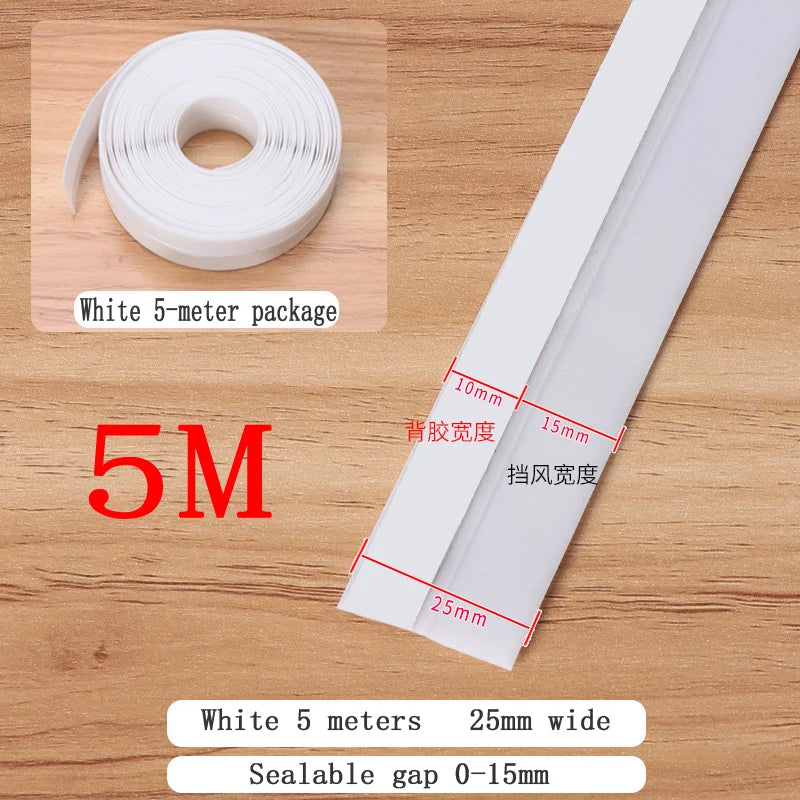 5M Shower Room Glass Door Sealing Strip Window Windproof Strip Warm Bathroom Door Lower Water Blocking Adhesive Strip