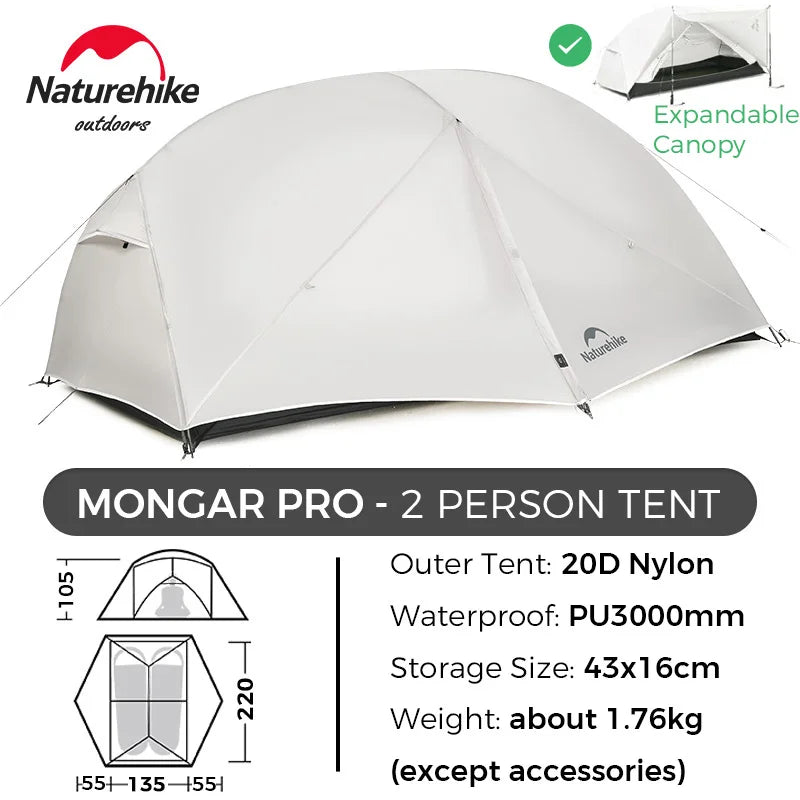 Naturehike Tent Mongar BASE/PRO/UL 1 2 3 Person Tent Ultralight Outdoor Camping Tent Waterproof Hiking Backpacking Tent Awning