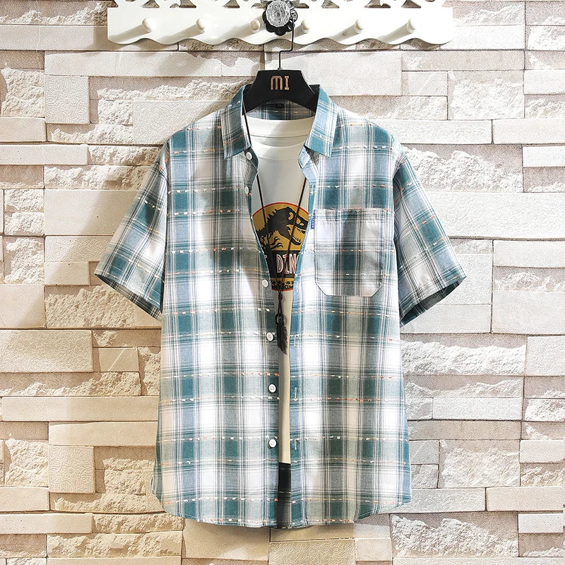 New Men's Shirts Casual Loose Designer Plaid Short Sleeve Shirts Mens Clothing Trend Social Mens Office Shirt Daily Work 5XL