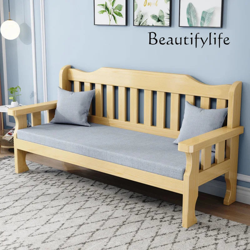 Solid wood bench combination sofa small apartment simple leisure living room retro balcony new Chinese style office wooden sofa