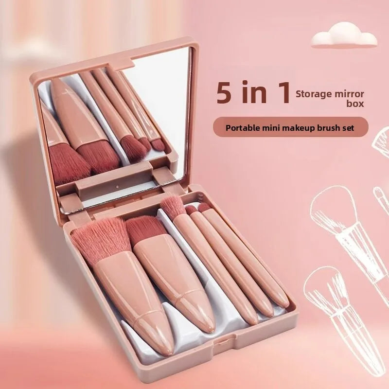 Makeup Brush Set With Mirror Case Portable Travel Cosmetic Brushes Soft Face Powder Foundation Eye Makeup Kit For Women